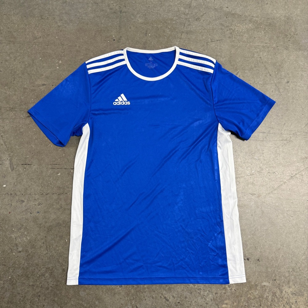 Adidas Aeroready Mens Soccer Jersey Blue White Short Sleeve Shirt Size M